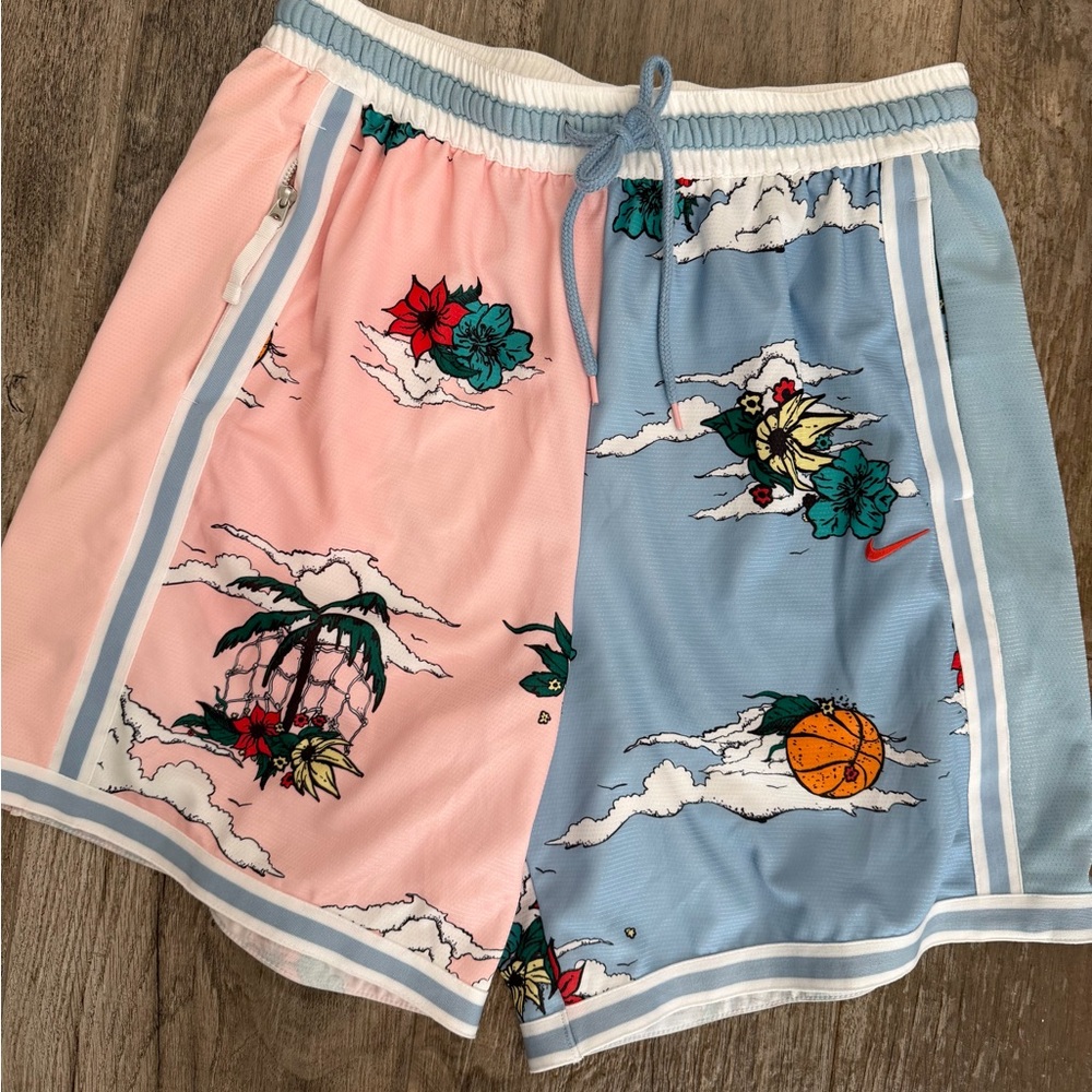 Nike Floral Split-Panel DNA Basketball Shorts in Pink & Light Blue